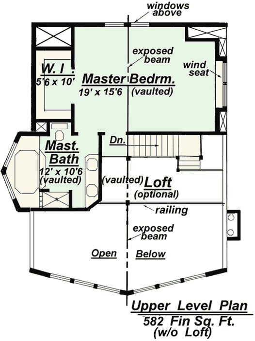 Image of upper floor plan for house plan number C-510. CareativeHousePlans.com house plans can easily be modified to meet local building codes.