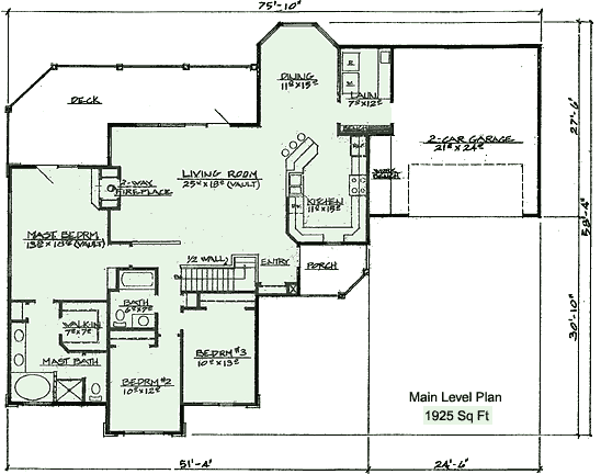 Only green areas are counted as living space in Sq Ft 