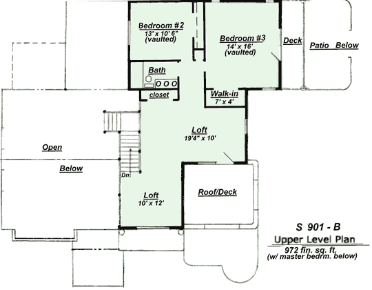 CreativeHousePlans.com Southwest adobe style house plan upper level floor plan