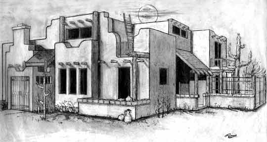 S 901 Santa Fe Style Adobe House Plan, Santa Fe Style House Plans