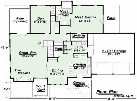 The master bedroom is located on the main floor of this version of the SW 901 house plan.